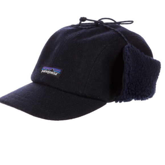 Patagonia Trapper Recycled Wool Ear Flap Baseball Winter Sherpa Tie Cap Navy L - Picture 2 of 9